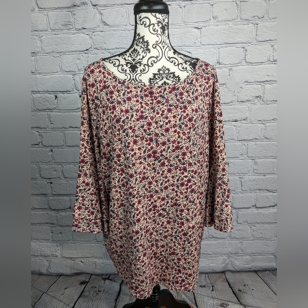 Context women's tired flared sleeve stretch knit floral print top plus sz 1x b10